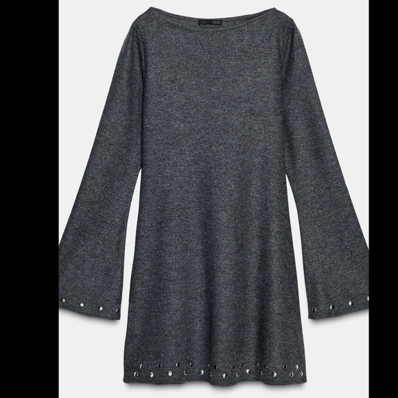 Zara Gray Long Sleeve Dress with Studded Hem - Picture 7 of 7